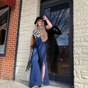 Leopard Fringe Vest Medium